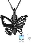 wholesale Black  Butterfly Cremation Pendant with Heart Charm and Funnel Set - Keepsake Jewelry for Ashes Memory Gift-0-0