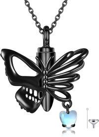 wholesale Black  Butterfly Cremation Pendant with Heart Charm and Funnel Set - Keepsake Jewelry for Ashes Memory Gift-Skull Butterfly