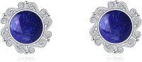 wholesale 925 Sterling Silver Blue Stone Round Stud Earrings-Lapis Lazuli