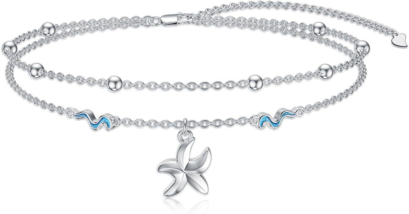 Sterling Silver Birthstone Women s Anklet Bracelets Infinity Butterfly Evil Eye Turtle Pineapple Starfish Heart-Starfish-Anklet 9"-11"