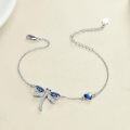 wholesale 925 Sterling Silver Blue Crystal Dragonfly Charm Bracelet for Women Girls  7 Adjustable Chain Length-0-2