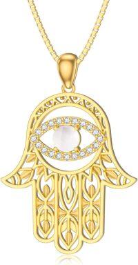 wholesale 925 Sterling Silver Plated 18K Gold  Evil Eye Hamsa Necklace with Natural Gemstone-Diamond