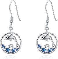 wholesale 925 Sterling Silver Dolphin Ocean Wave Huggie Earrings for Women and Girls-03- Dolphins