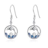 wholesale 925 Sterling Silver Dolphin Ocean Wave Huggie Earrings for Women and Girls-03- Dolphins