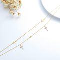 wholesale 14K Gold Beaded Cross Charm Ankle Anklet with Heart Pendant - 8 + 2 Inches Long-0-5