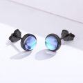 wholesale 925 Sterling Silver Black Plated Blue Opalite Round Stud Earrings for Sensitive Ears-0-2