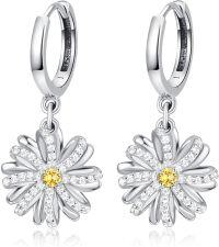wholesale 925 Sterling Silver Daisy Flower Hoop Earrings 14mm with Anti-Allergic Design for Women, Ideal Gift for Christmas Birthdays Anniversaries-A-Daisy