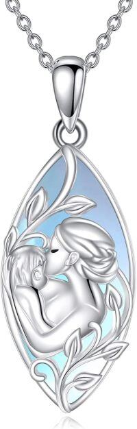 wholesale 925 Sterling Silver Mother and Child Love Pendant Necklaces for Mom Gifts-Mother Moonstone Necklace