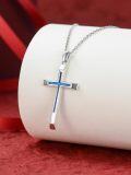wholesale TOUPOP Blue Opal Cross Necklace 925 Sterling Silver Opal Cross Pendant Necklace Fashion Religious Faith Jewelry Gifts For Women Men -0-2