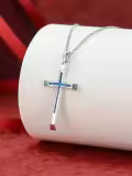 TOUPOP Sterling Silver Blue Opal Cross Pendant Necklace-0-2