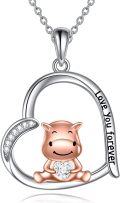 wholesale 925 Sterling Silver Hippo Love You Forever Heart Pendant Necklace-0-0