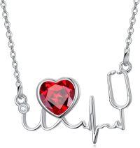 wholesale 925 Sterling Silver Birthstone Stethoscope Necklace Nurse Doctor Gift-1-January Birthstone