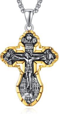 wholesale 925 Sterling Silver Gold Plated Jesus Christ INRI Cross Crucifix Pendant Necklace for Men & Women-A-Jesus Crucifix(Russian gold plated)