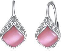 wholesale Sterling Silver Moonstone Teardrop Leverback Earrings for Sensitive Ears-Pink Opal Earrings