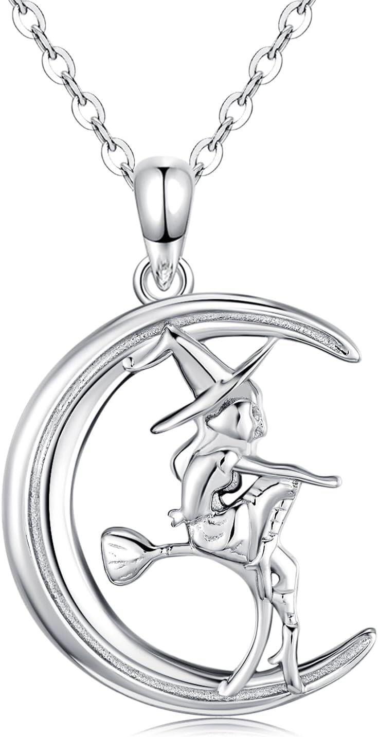 Sterling Silver Spider Skull Necklace Halloween Jewelry Gift for Women Girls-Witch