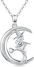 wholesale 925 Sterling Silver Witch on Moon Pendant Necklace Halloween s for Women and Girls-0-0