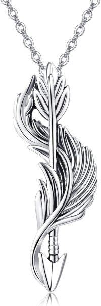 wholesale 925 Sterling Silver Arrowhead Pendant Feather Necklace Norse Jewelry for Men Women Gift-Feather