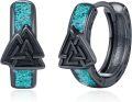 wholesale 925 Sterling Silver Black Triangle Hoop Earrings with Turquoise Inlay and Valknut Design-0-0