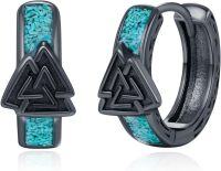 wholesale 925 Sterling Silver Black Triangle Hoop Earrings with Turquoise Inlay and Valknut Design-A001-Viking Valknut
