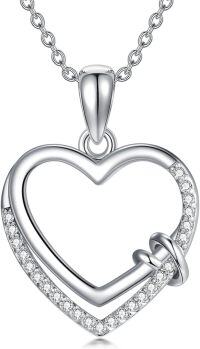 wholesale 925 Sterling Silver & White Sapphire Double Heart Pendant Necklaces for Women - F-G Color Diamonds  Set-heat d