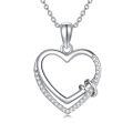 wholesale 925 Sterling Silver & White Sapphire Double Heart Pendant Necklaces for Women - F-G Color Diamonds  Set-0-0