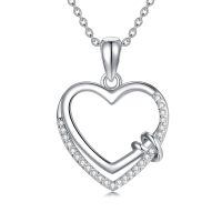 wholesale 925 Sterling Silver & White Sapphire Double Heart Pendant Necklaces for Women - F-G Color Diamonds  Set-heat d