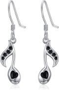 wholesale 925 Sterling Silver Musical Note Black Crystal Dangle Earrings Gift for Librarians and Music Lovers-0-0