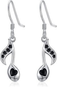 wholesale 925 Sterling Silver Musical Note Black Crystal Dangle Earrings Gift for Librarians and Music Lovers-Music Note