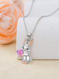 wholesale 925 Sterling Silver Bunny Pearl Pendant Necklace with Blue Crystal Ears and Chain for Women Girls  48cm Length-0-1