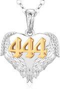 wholesale 925 Sterling Silver Angel Number 444 Heart Wings Pendant with Cubic Zirconia on 18+2 Chain-0-0