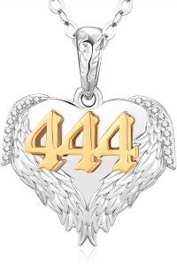 wholesale 925 Sterling Silver Angel Number 444 Heart Wings Pendant with Cubic Zirconia on 18+2 Chain-444