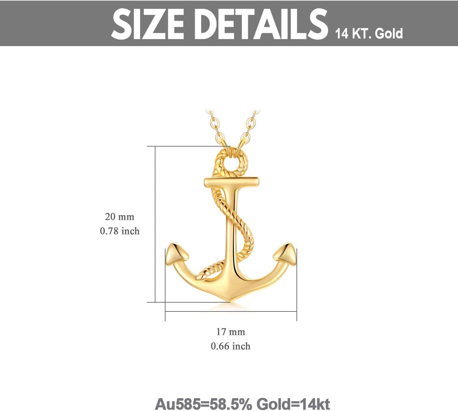 14K Gold Nautical Rope Anchor Pendant Necklace for Women 16+1+1 Inch-0-2