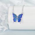 wholesale 925 Sterling Silver Blue Abalone Shell Butterfly Pendant Necklace for Women Girls Gifts Jewelry (45cm)-0-3