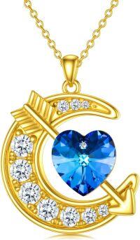 wholesale 925 Sterling Silver Moon Birthstone Crystal Pendant Necklace for Women-Sep.- Sapphire