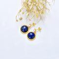 wholesale 18K Gold Plated Sterling Silver Blue Lapis Lazuli & Freshwater Pearl Dangle Earrings-0-3
