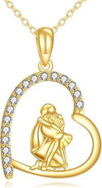 wholesale 14K Gold Heart Pendant Father Daughter Hug Necklace for Women, Real 14K Gold Gift for Wife Mom Sister Daughter, Adjustable Chain, Sensitive Skin Safe-A-Dad Daughter Necklace