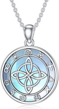 wholesale 925 Sterling Silver Blue Moonstone Witch's Knot Celtic Circle Pendant Necklace-Moonstone