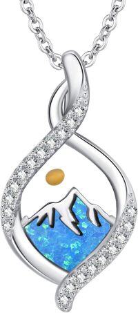 wholesale 925 Sterling Silver Blue Opal Mustard Seed Necklace with AAA Cubic Zirconia - Inspirational Christian Faith Jewelry Gift-Silver-Blue Opal