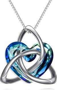 wholesale 925 Sterling Silver Celtic Knot Necklace with Blue Crystal Heart Pendant for Women Irish Jewelry Birthday Gift for Her Wife Girlfriend Mom Daughter-6-Blue Heart Crystal