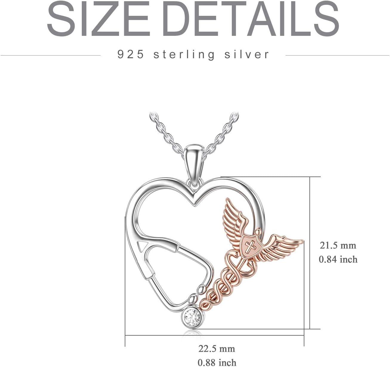 Sterling Silver Stethoscope Necklace w Angel Wings Cross Caduceus-0-4