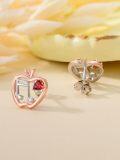 wholesale 925 Sterling Silver Heart-Shaped Red Crystal Apple Stud Earrings w/Book & Music Notes - Teacher Gift Jewelry-0-8