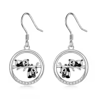 TOUPOP Sterling Silver Panda Dangle Drop Hook Earrings For Women Gift-undefined