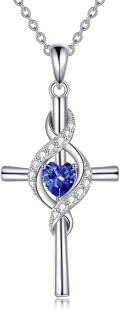 wholesale 925 Sterling Silver Birthstone Cross Pendant Necklace for Women-0-0