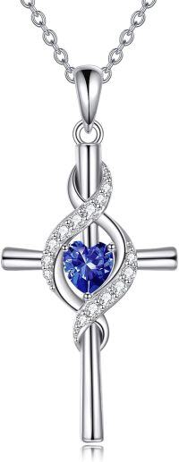 wholesale 925 Sterling Silver Birthstone Cross Pendant Necklace for Women-September