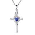 wholesale 925 Sterling Silver Birthstone Cross Pendant Necklace for Women-0-0