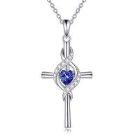 wholesale 925 Sterling Silver Birthstone Cross Pendant Necklace for Women-September