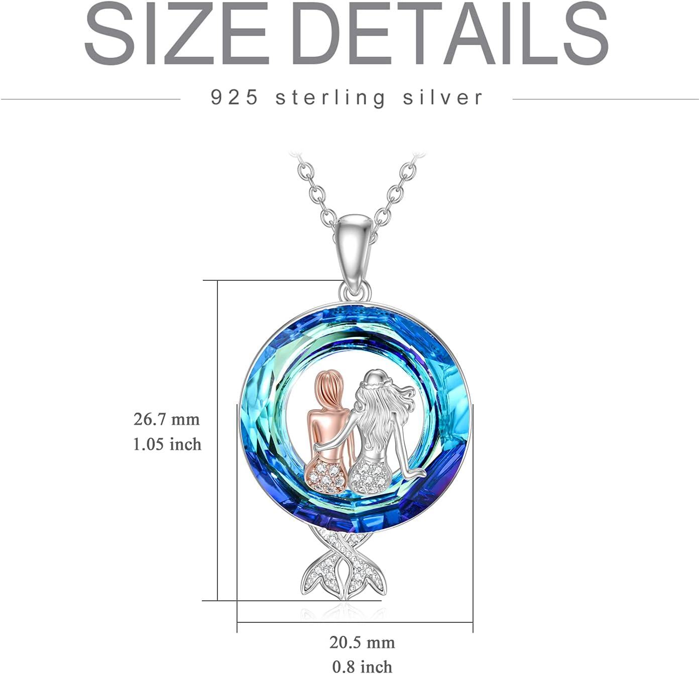 Sterling Silver Crystal Mermaid Necklace Sister Jewelry Gift for Women-0-3