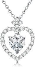 wholesale White Gold Plated Silver & Moissanite Geometric Heart Solitaire Necklace 1.0ct-0-0
