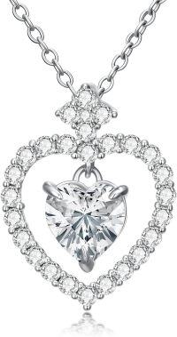wholesale White Gold Plated Silver & Moissanite Geometric Heart Solitaire Necklace 1.0ct-G-Heart