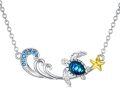wholesale 925 Sterling Silver Blue Crystal Wave Starfish Sea Turtle Pendant Necklaces Health Longevity Gifts for Women-0-0